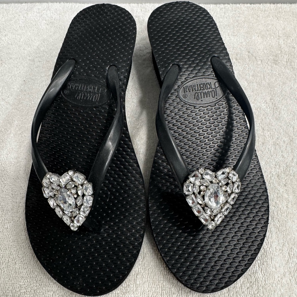 Jamie Kreitman Crystal Heart Wedge Flip Flops Brand New! Sz M